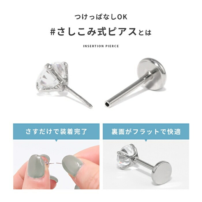 ピンのように差し込むプッシュピアス