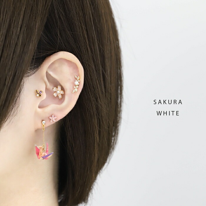 凛オリジナル桜キャッチセットピアス・ホワイト