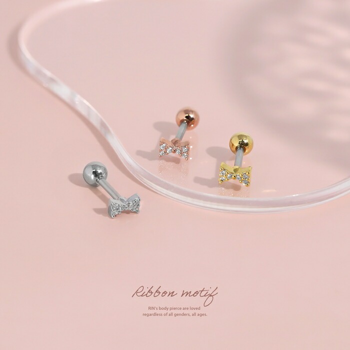 CZ小さめリボンピアス